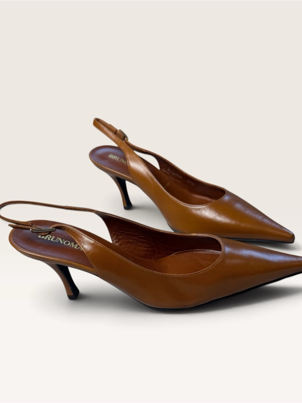 Bruno Magli Brown Leather Pointed Toe Slingback Heels 37.5 Italy